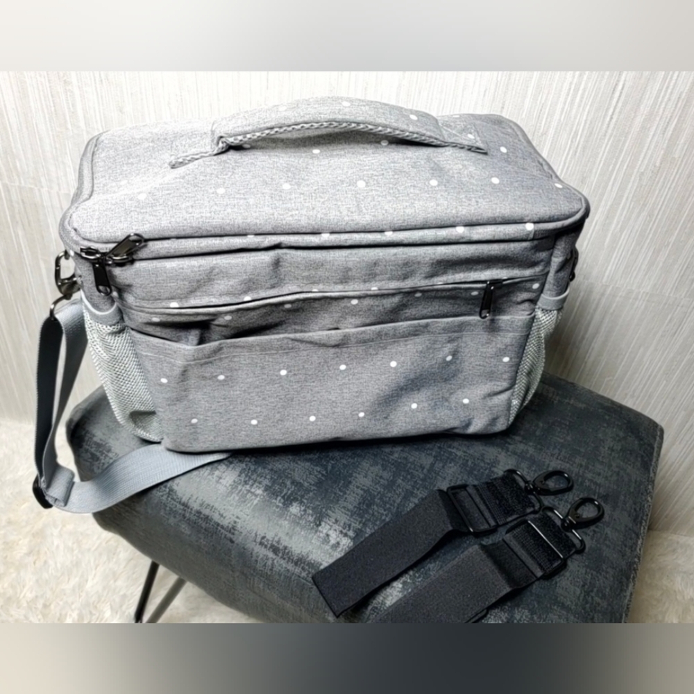 Insulated Baby Bag Stroller Car Diaper Organizer Gray White Polka Dots Unisex - Picture 7 of 10